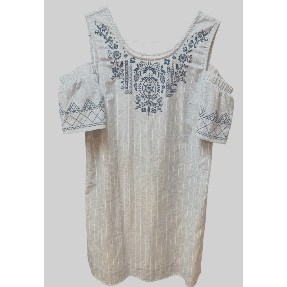 knox Rose Dress Cold Shoulder‎ M Shift Knee Length Lined Embroidery Blue Womens